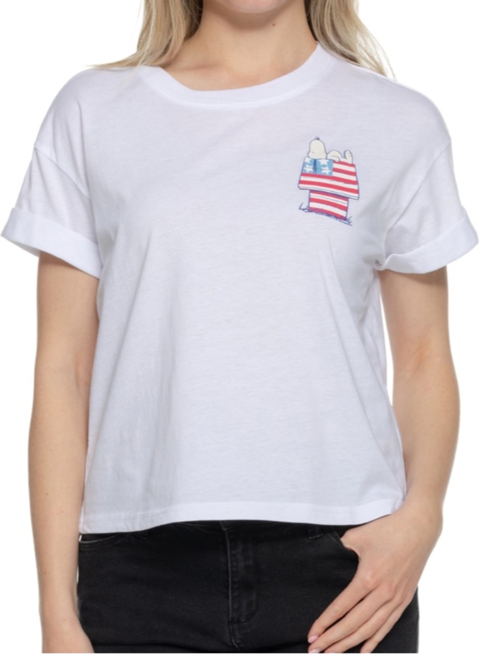 NWT PEANUTS White Snoopy Patriotic Short Sleeve Tee Size Large